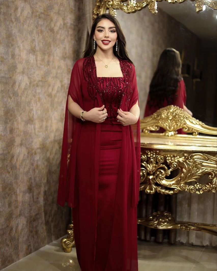 فستان قطعتين خامه تفته بشت شيفون جورجيت