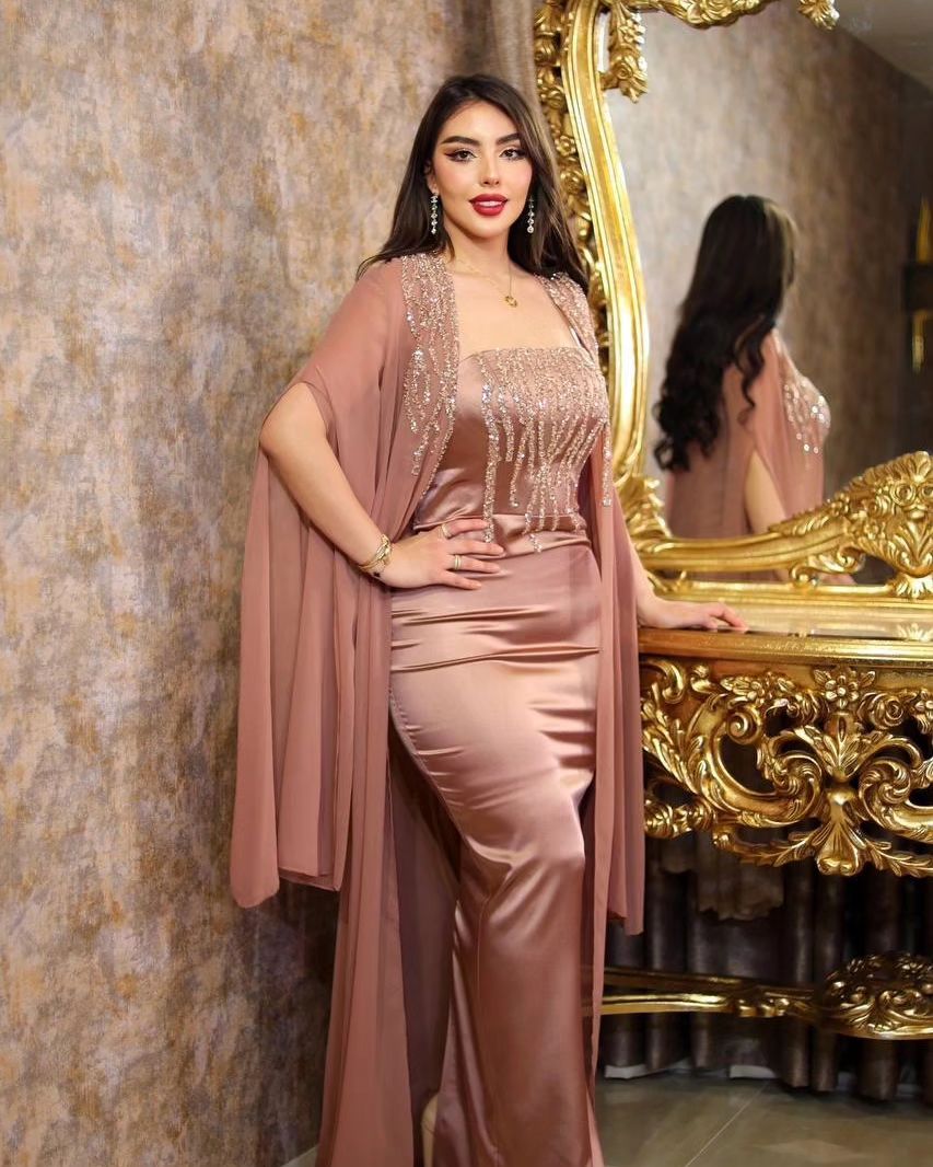 فستان قطعتين خامه تفته بشت شيفون جورجيت