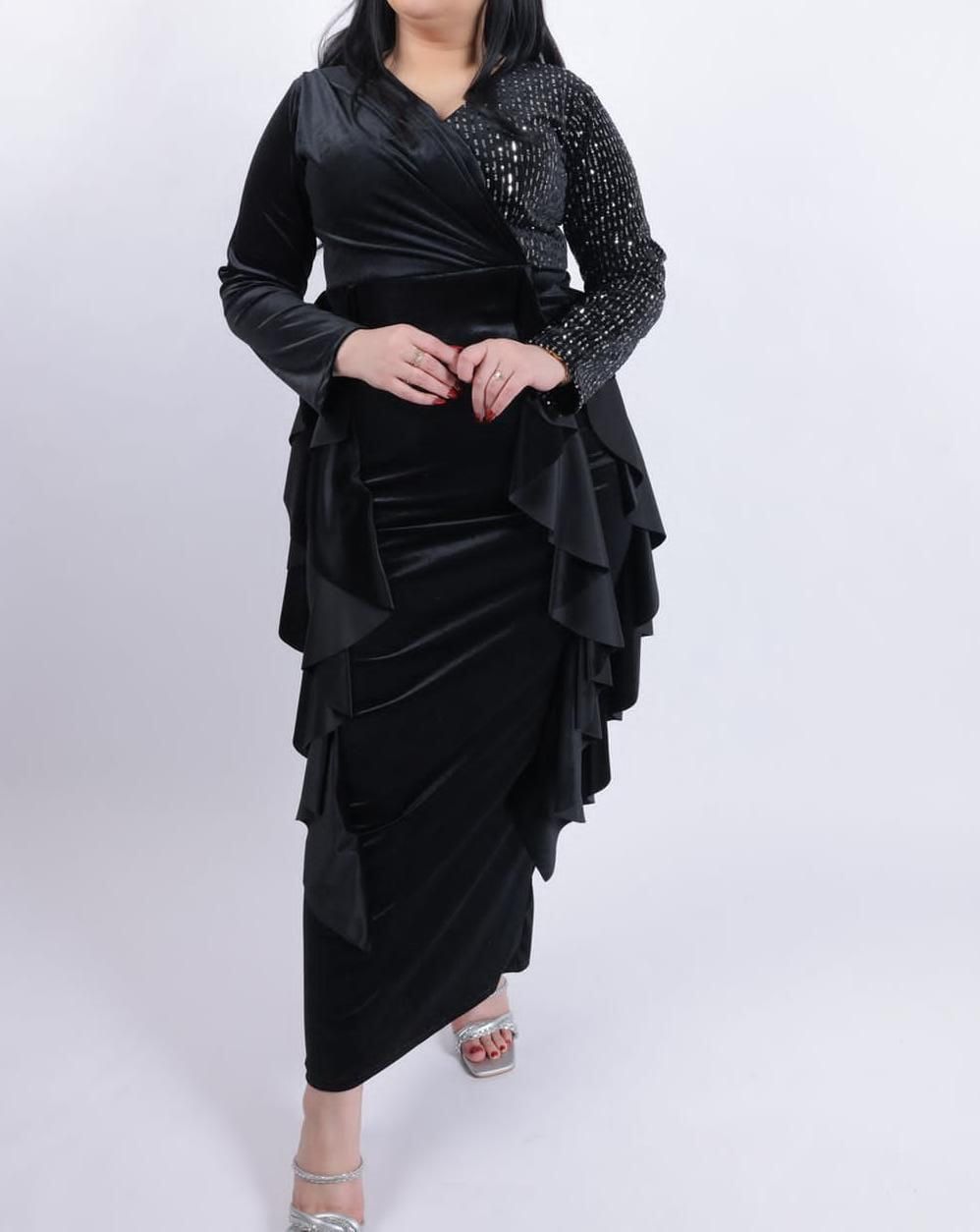 فستان نسائي فخامه قماش مخمل استرتش